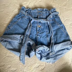 Zara denim paper bag short with tie